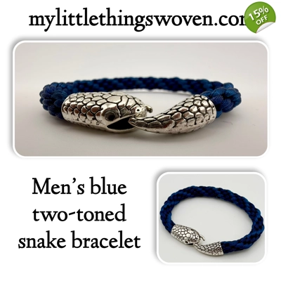 Men's Blue Two-Toned Kumihimo Silver Snake Bracelet