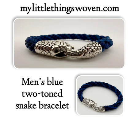 Men's Blue Two-Toned Kumihimo Silver Snake Bracelet