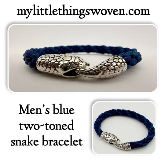 Men's Blue Two-Toned Kumihimo Silver Snake Bracelet