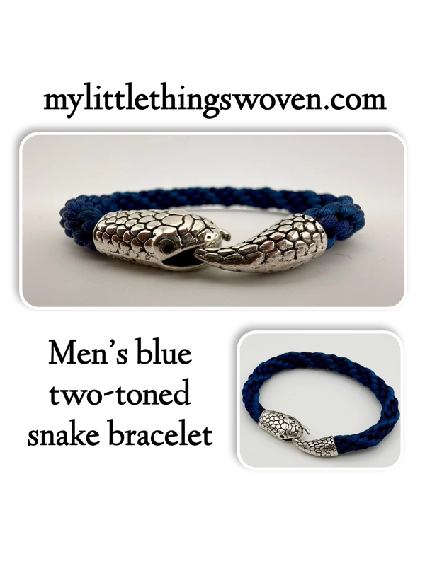 Men's Blue Two-Toned Kumihimo Silver Snake Bracelet