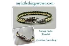 Men's Green & Cream Flat Braided Silver Snake Bracelet