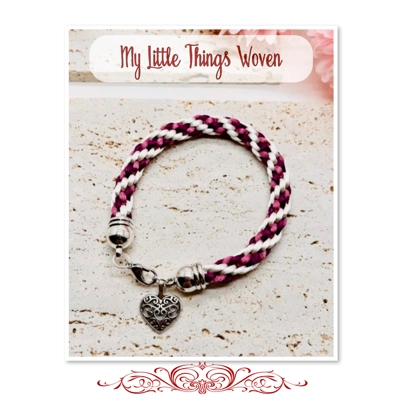 Pink Multicoloured Silk Braided Bracelet & Love Heart Charm Silver Jewellery NEW