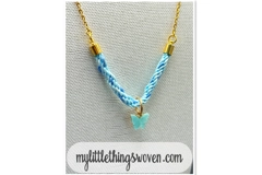 Butterfly Pendant & Necklace and Bracelet Set, Blue, Braided, Gold, Handmade
