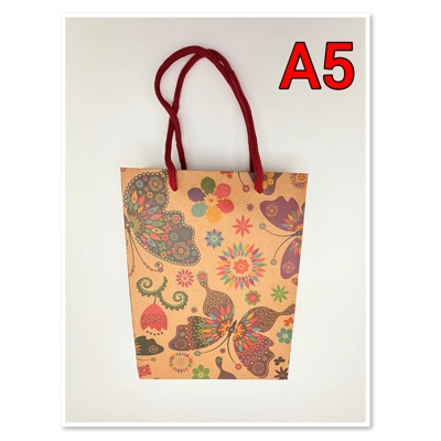 Butterfly And Flowers Gift Bag, Size A5 Printed Kraft Paper Gift Bag