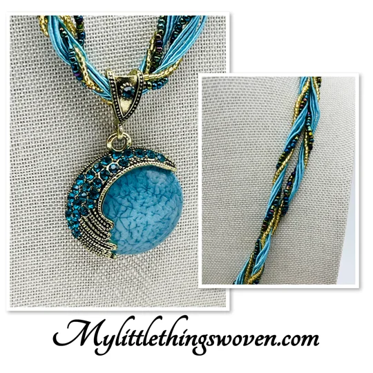 Moon Pendant And Necklace Blue or Red