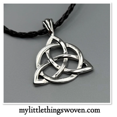 Men's Black Rope Celtic Triquetra Knot Pewter Pendant Adjustable 24" Necklace