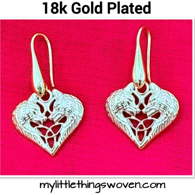 Gold Celtic pair of spirit wolves with trinity knot earrings 18k gold plated