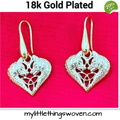 Gold Celtic pair of spirit wolves with trinity knot earrings 18k gold plated
