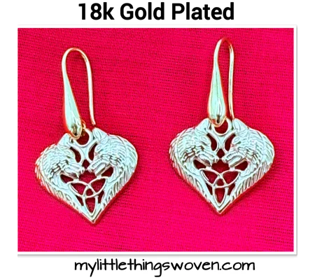 Gold Celtic pair of spirit wolves with trinity knot earrings 18k gold plated