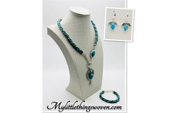 Turquoise Blue Necklace & Pendant + Bracelet + Earrings 3 piece set Handmade