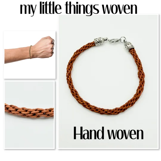 Men's Tan Real Leather Cord Woven Bracelet 8.5" long