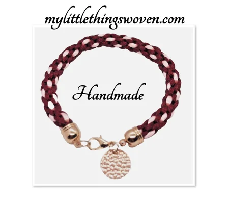 Red Kumihimo Braided Bracelet And Medallion Charms, Rose Gold