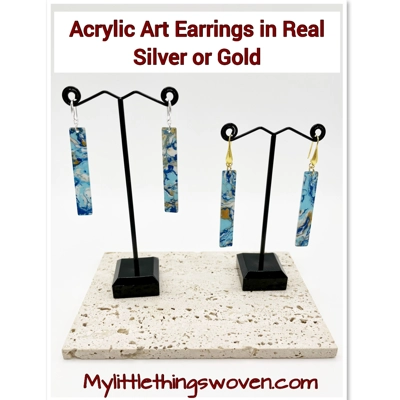 Blue Marble Dangle Drop Earrings, Gold or Silver Blue Marble Dangle Drop Earrings, Gold or Silver