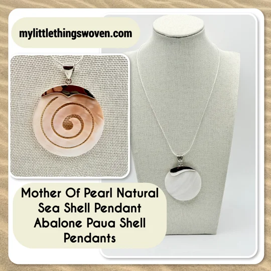 Mother Of Pearl Natural Sea Shell Pendant Shell Pendants on Sterling Silver Snake Chain