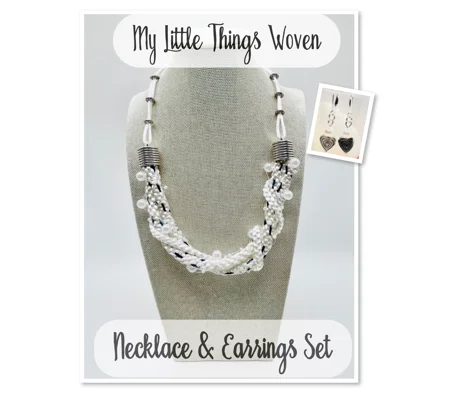 White Silk & Pearl Heart Bridal Multi-strand Necklace & 925 Silver Earrings Set