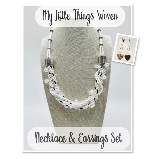 White Silk & Pearl Heart Bridal Multi-strand Necklace & 925 Silver Earrings Set