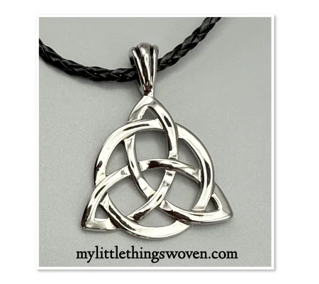 Men's Black Rope Celtic Triquetra Knot Pewter Pendant Adjustable 24" Necklace