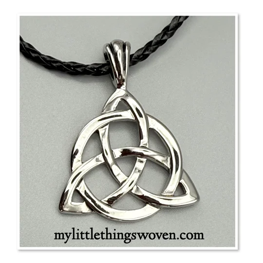 Men's Black Rope Celtic Triquetra Knot Pewter Pendant Adjustable 24" Necklace