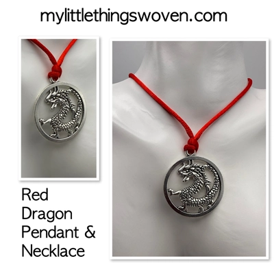 Dragon Pendant/Necklace - Red/Black,Antique Silver