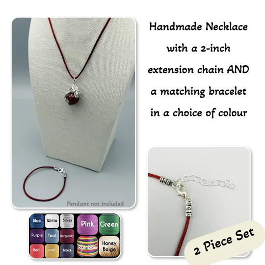 Necklace & Bracelet Set Silver, 2mm Nylon Silk Cord Choice of Colours/Sizes