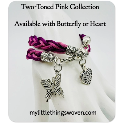 Pink Two-toned Flat Braided Bracelet with Dangle Charms