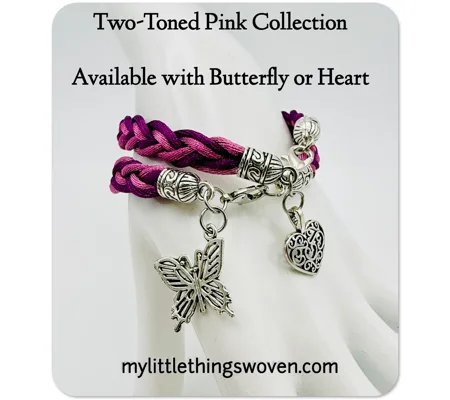 Pink Two-toned Flat Braided Bracelet with Dangle Charms