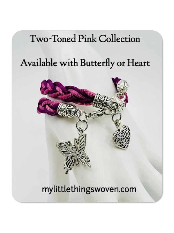 Pink Tow-Toned Flat Braided Bracelet with Dangle Charms