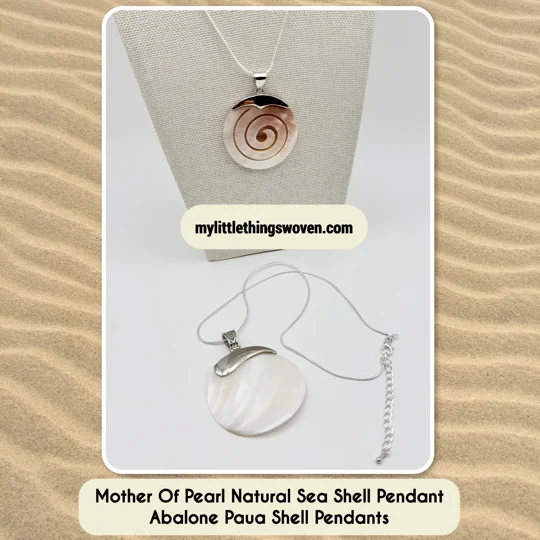 Mother Of Pearl Natural Sea Shell Pendant Shell Pendants on Sterling Silver Snake Chain