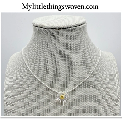 Sterling Silver Daisy Pendant and Necklace, Adjustable