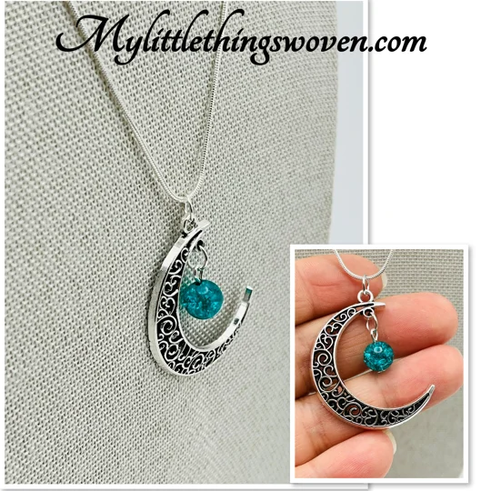 Blue Moon Pendant And Necklace 925 Silver Snake Chain 18"