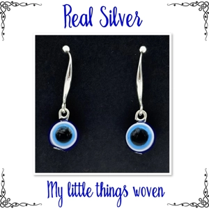Real Silver Evil Eye Dangle Earrings