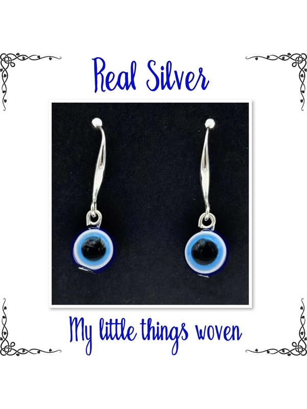 Real Silver Evil Eye Dangle Earrings