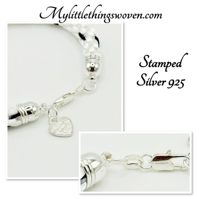 White & Blue Silk Braided Cord Bracelet Real Silver 925 "Made with love" Heart Dangle Charm White & Blue Silk Braided Cord Bracelet Real Silver 925 "Made with love" Heart Dangle Charm