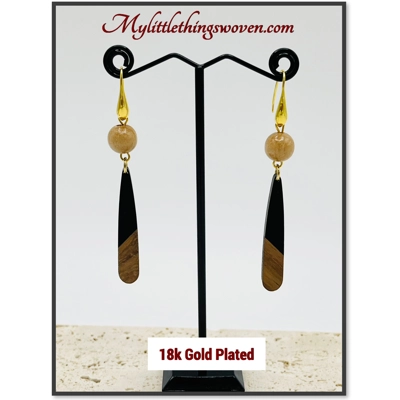 Natural Wood and Polymer Clay Dangle Drop Earrings available in Sterling Silver 925 or 18k Gold Plat
