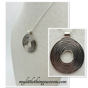 Large Focal Spiral Disc Pendant Necklace, Silver