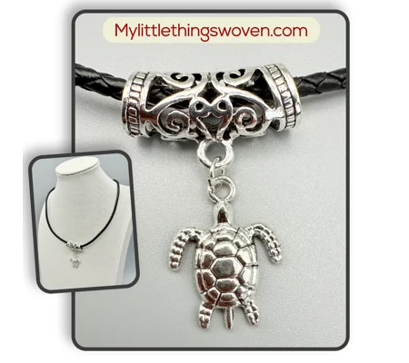 Silver Turtle Pendant & Necklace, Real Leather Cord, Adjustable Length
