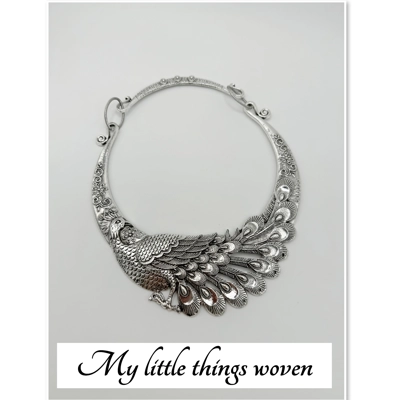 Peacock Texture Ethnic Bohemian Collar Pendant Necklace Silver