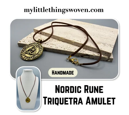 Men's Nordic Rune Triquetra Celtic Knot Amulet Pendant/Necklace, Real Leather - Brown
