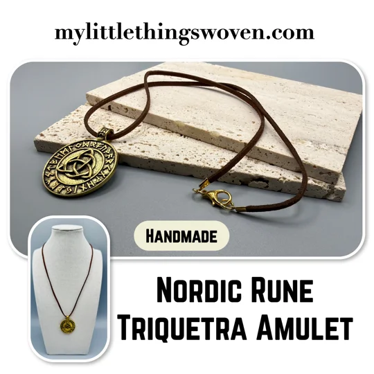 Men's Nordic Rune Triquetra Celtic Knot Amulet Pendant/Necklace, Real Leather - Brown