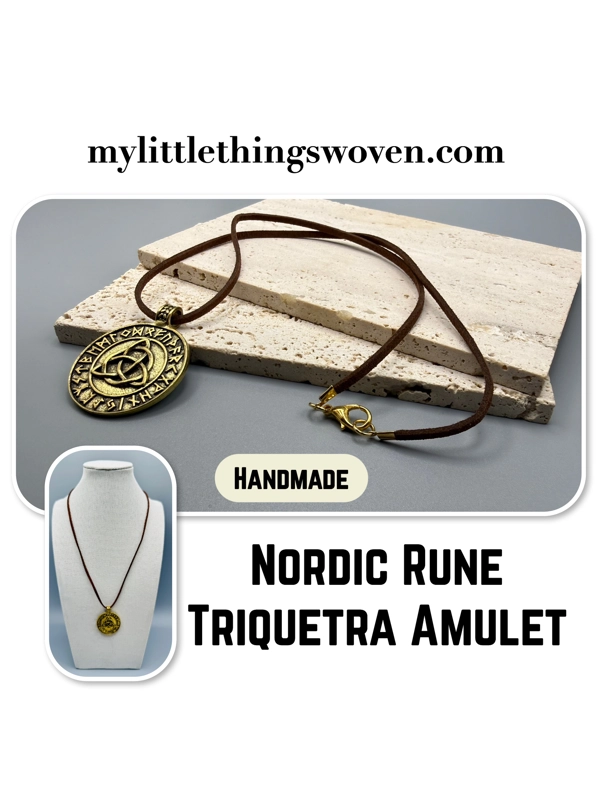 Men's Nordic Rune Triquetra Celtic Knot Amulet Pendant/Necklace, Real Leather - Brown