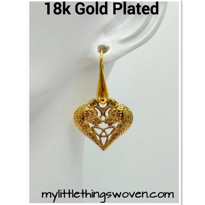 Gold Celtic pair of spirit wolves with trinity knot earrings 18k gold plated