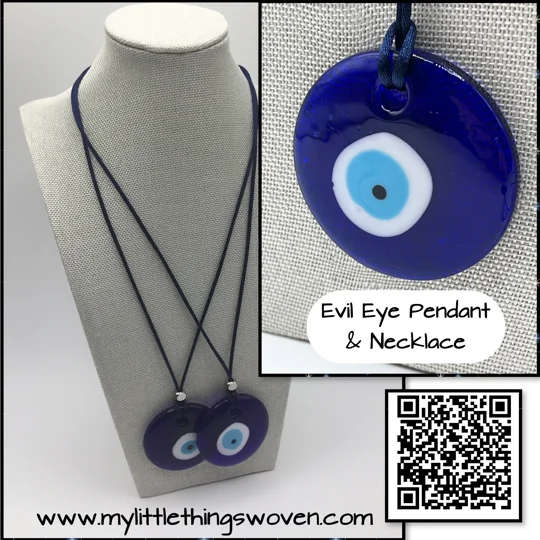 Murano Glass Evil Eye Pendant & Necklace Blue, 20" Long Silk Cord