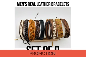 Mens bracelets real lea..