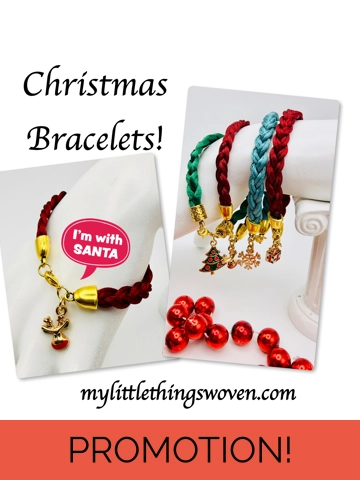 Colourful Christmas Charm Bracelets,Woven Braid,Gold Coloured