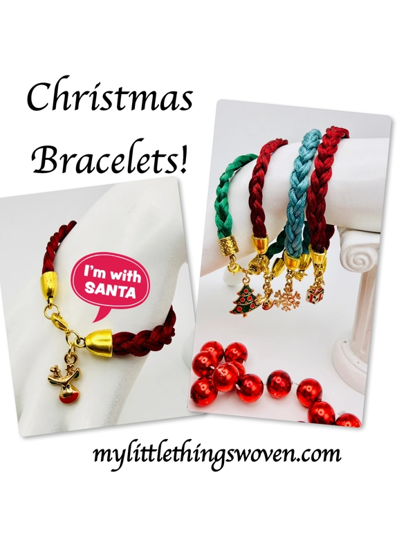 Colourful Christmas Charm Bracelets,Woven Braid,Gold Coloured