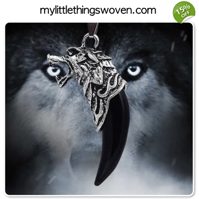 Men's Silver Wolf Tooth Pendant/Necklace - Black, Real Leather Cord