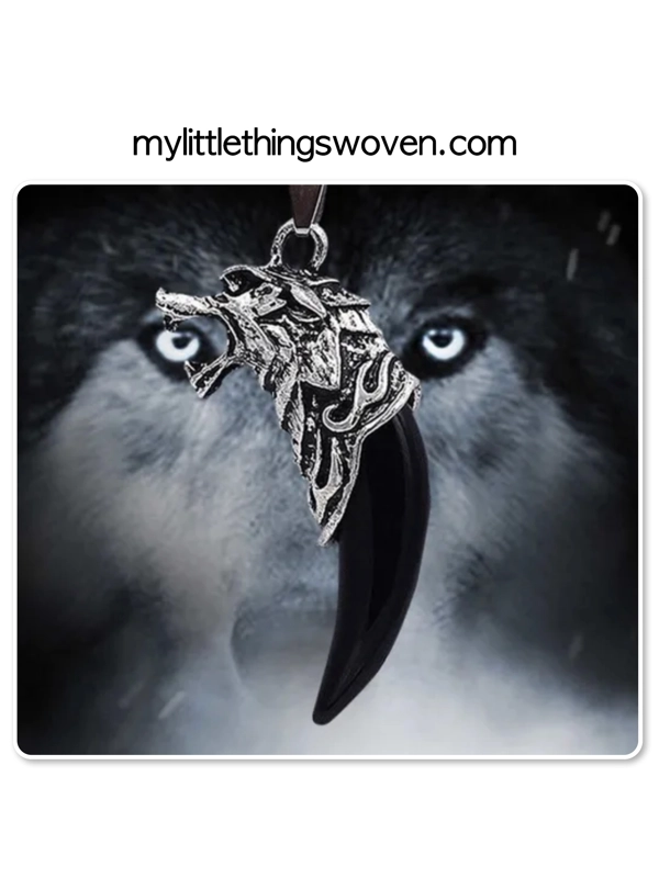 Men's Silver Wolf Tooth Pendant/Necklace - Black, Real Leather Cord