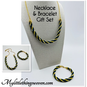 Blue And Gold Spiral Pattern Gold Braided Kumihimo Necklac..