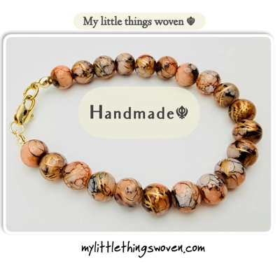 Chocolate/Brown 8mm Round Opaque Draw bench style, Beaded Bracelet, Gold Plated, Handmade