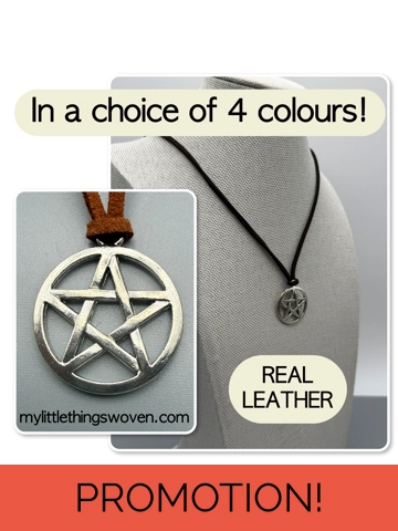 Men's Silver Pentagram Pendant/Necklace, Real Leather Cord - Choice of Colours,